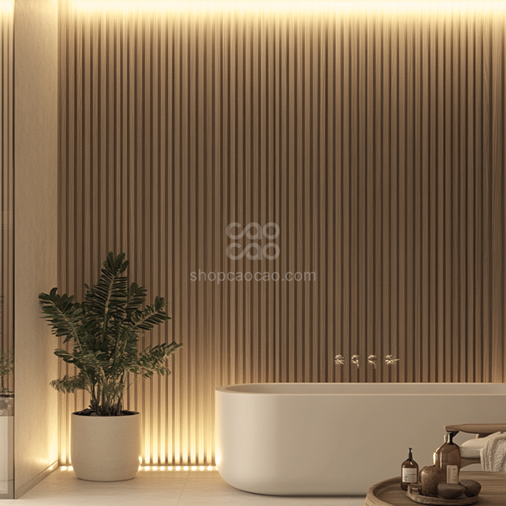 Lambrín Interior WPC Flauta Chica Encino | Panel Decorativo Cao Cao