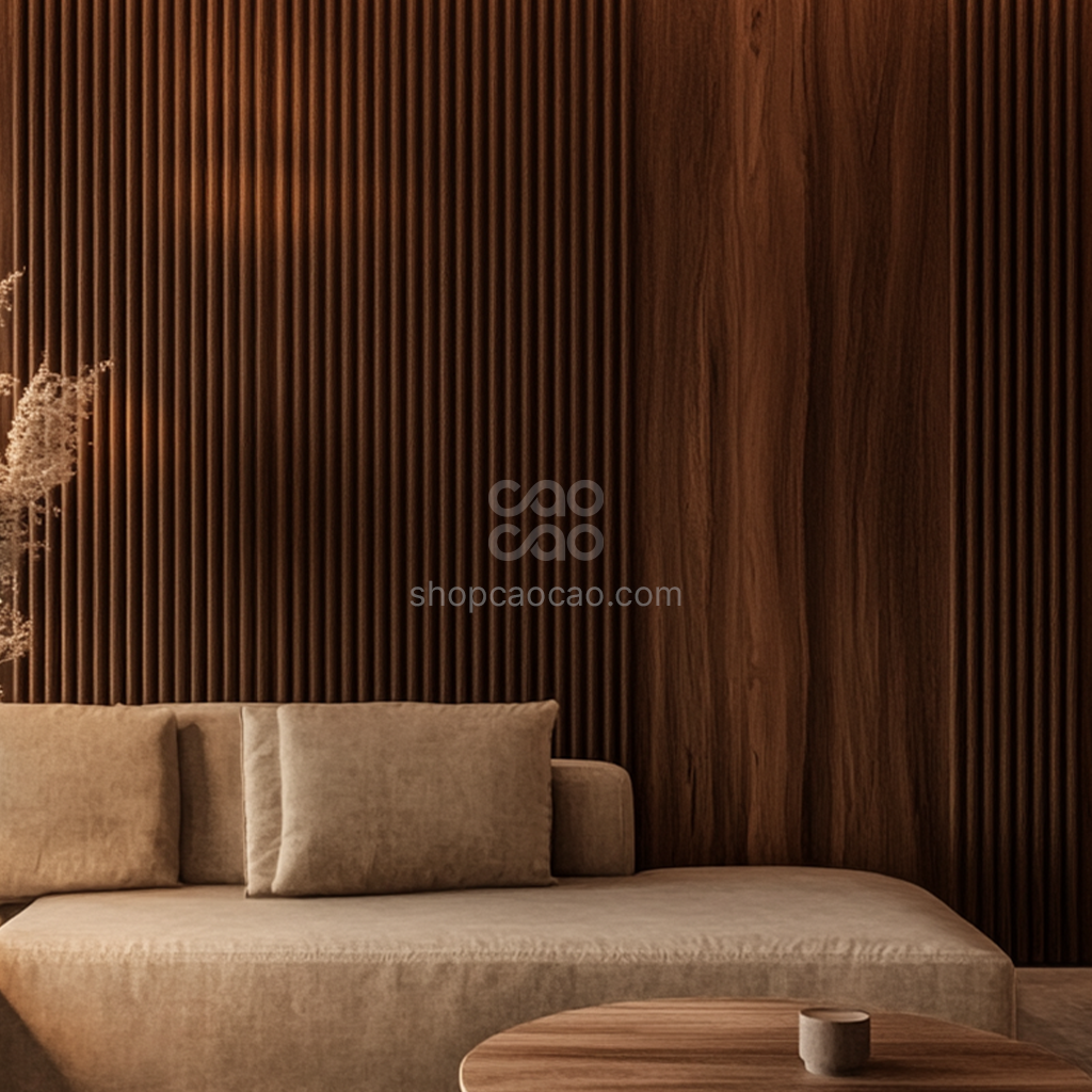 Lambrín Interior WPC Flauta Chica Parota Clásico | Panel Decorativo Cao Cao