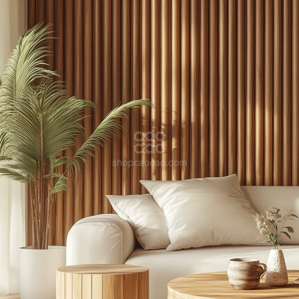Lambrín Interior WPC Flauta Chica Parota Clásico | Panel Decorativo Cao Cao