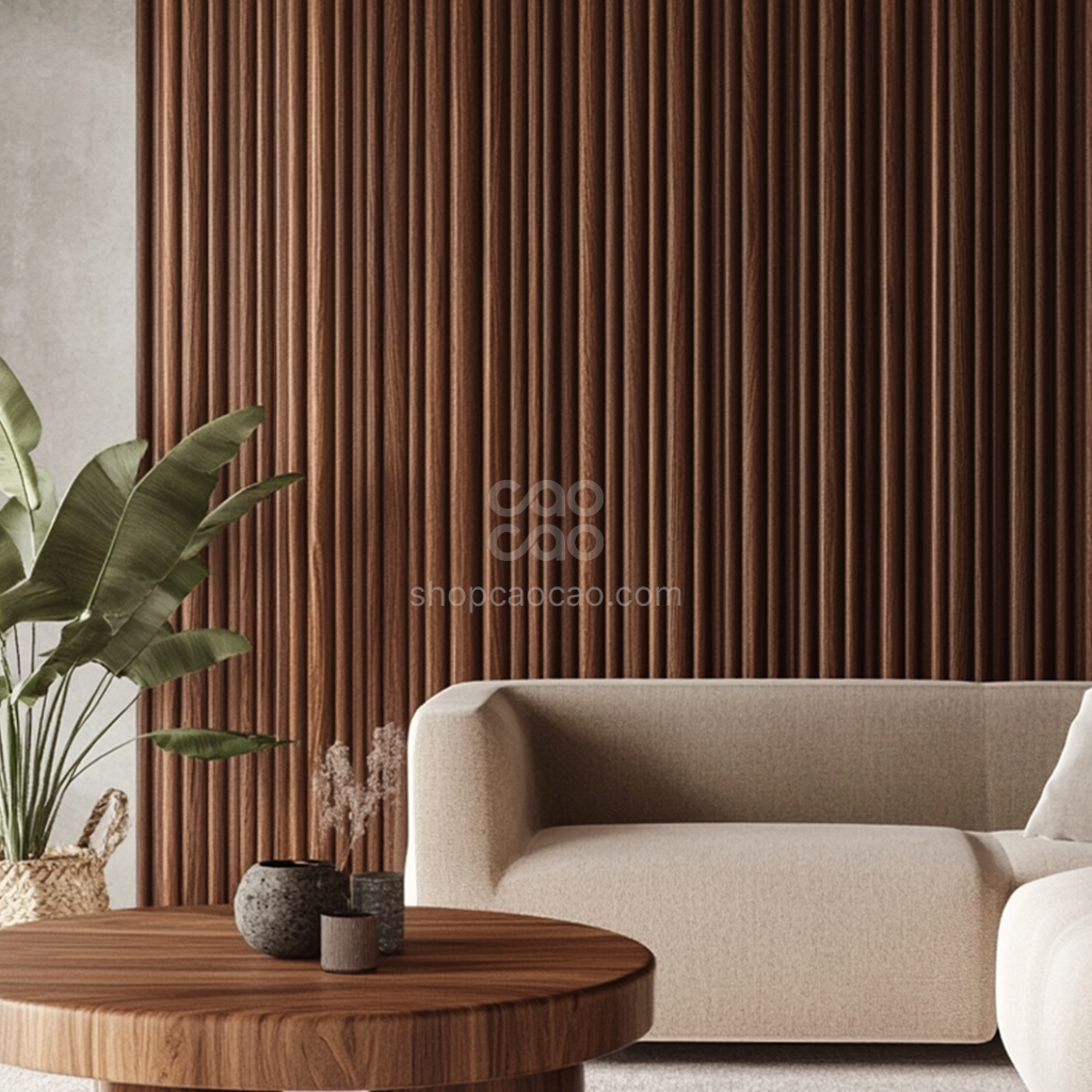 Lambrín Interior WPC Flauta Chica Parota Clásico | Panel Decorativo Cao Cao