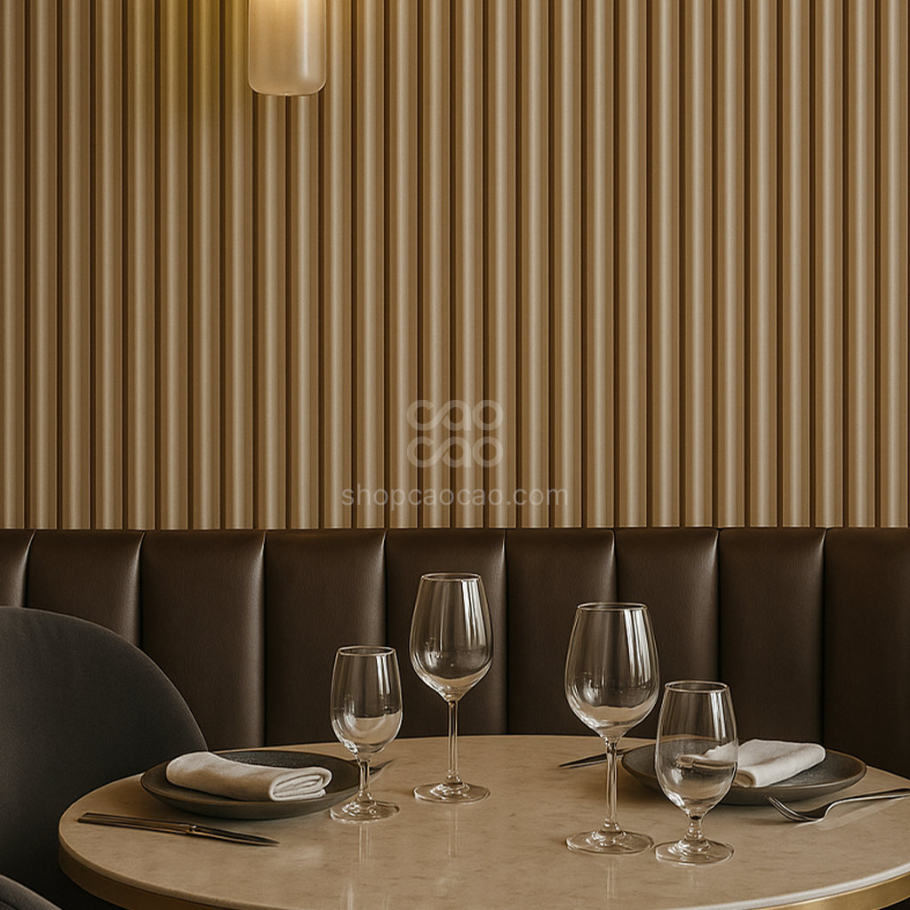Lambrín Interior WPC Flauta Mediana Oro Gold | Panel Decorativo Cao Cao
