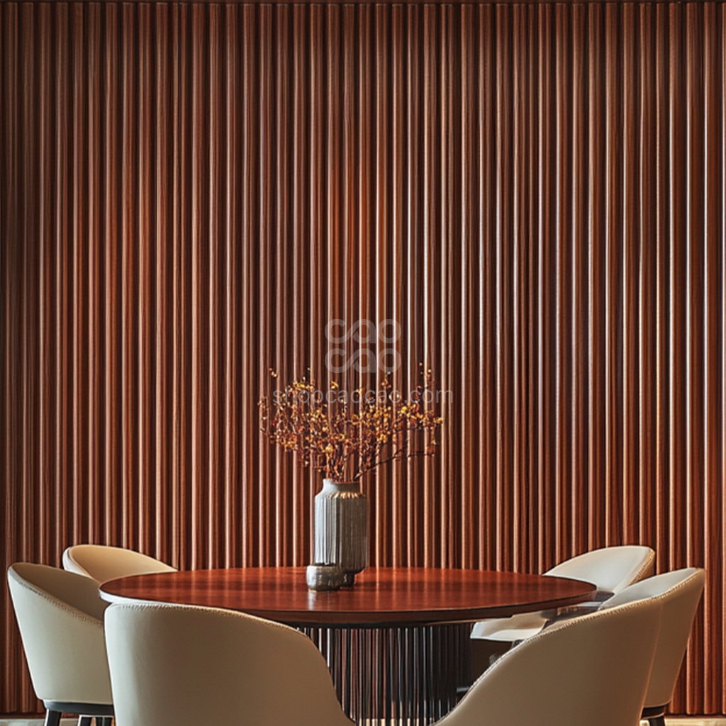 Lambrín Interior WPC Flauta Mediana Parota Gold | Panel Decorativo Cao Cao