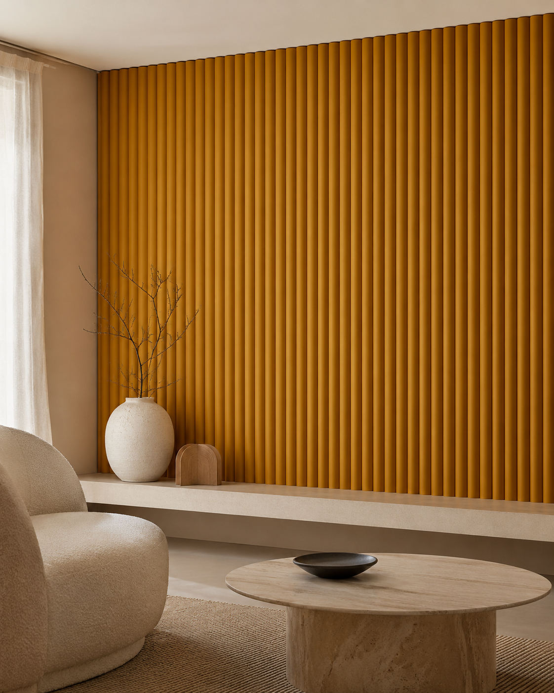 Lambrín Interior WPC Flauta Mediana Mostaza | Panel Decorativo Cao Cao