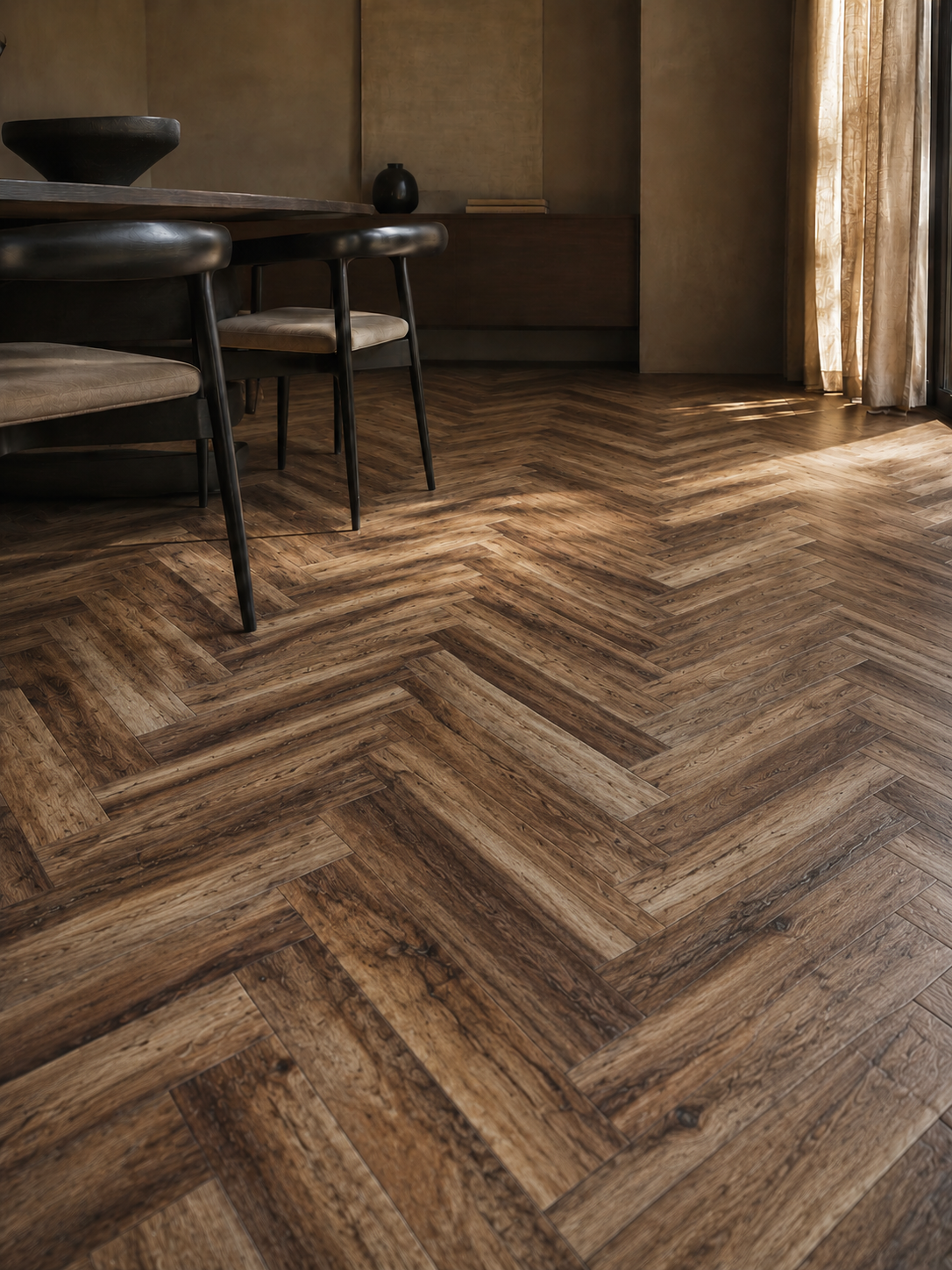 Piso Herringbone Nuez