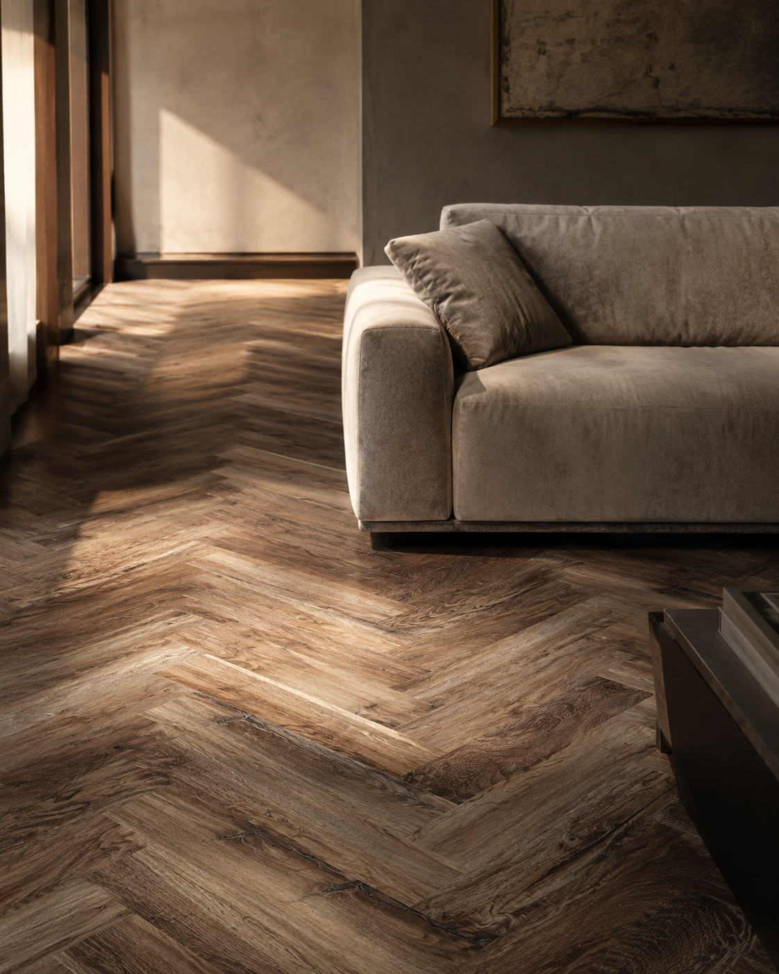 Piso Herringbone Nuez