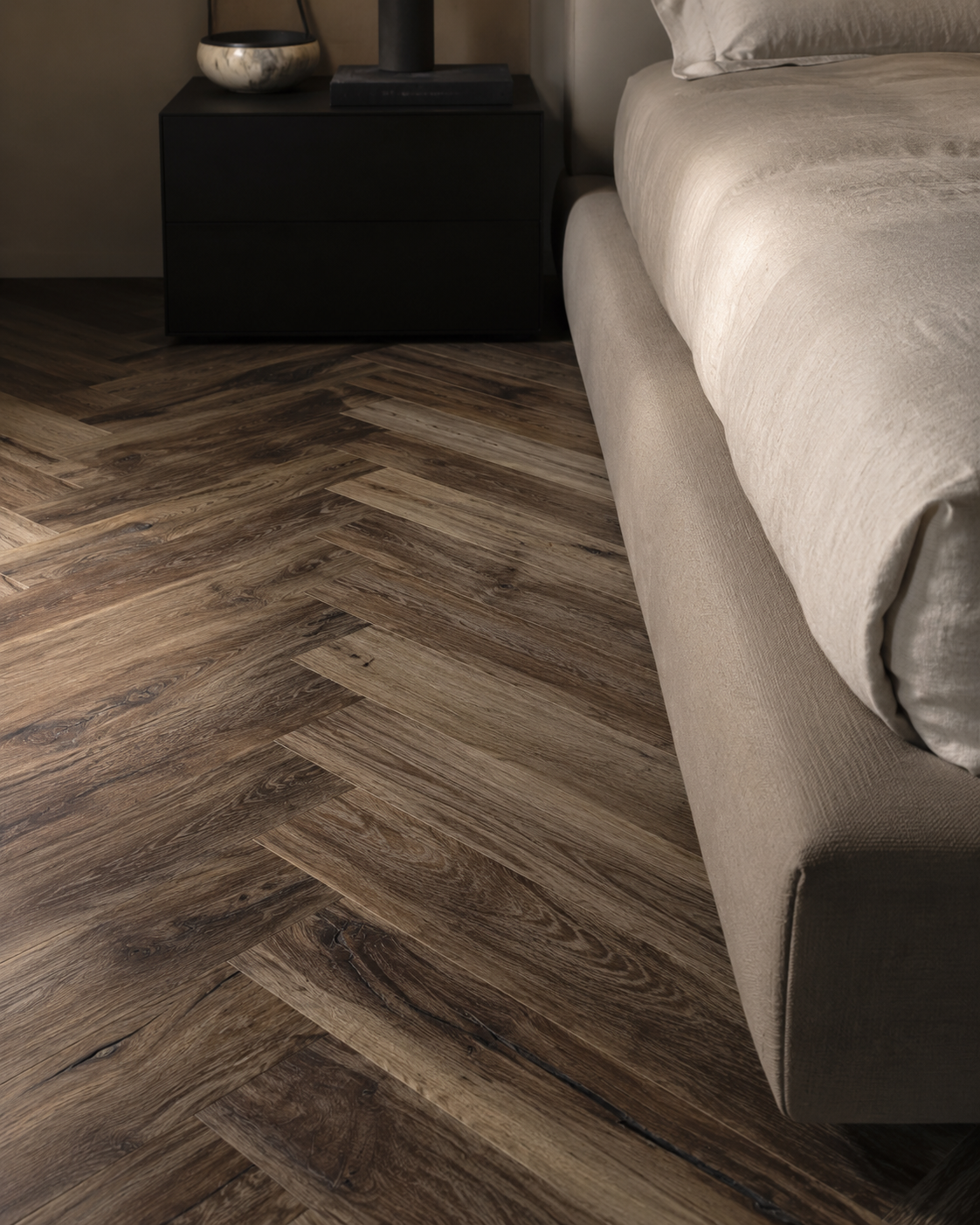 Piso Herringbone Nuez
