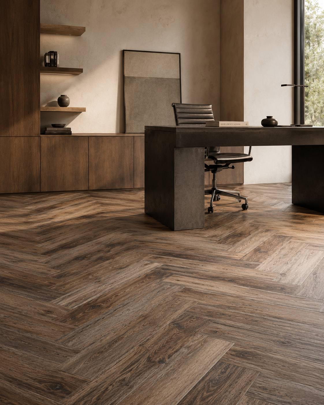 Piso Herringbone Nuez