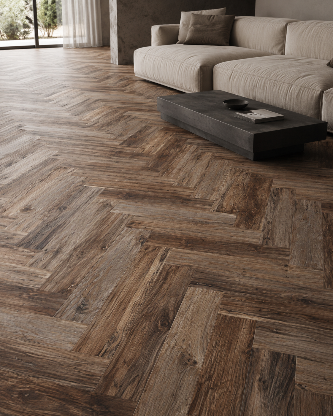 Piso Herringbone Nuez