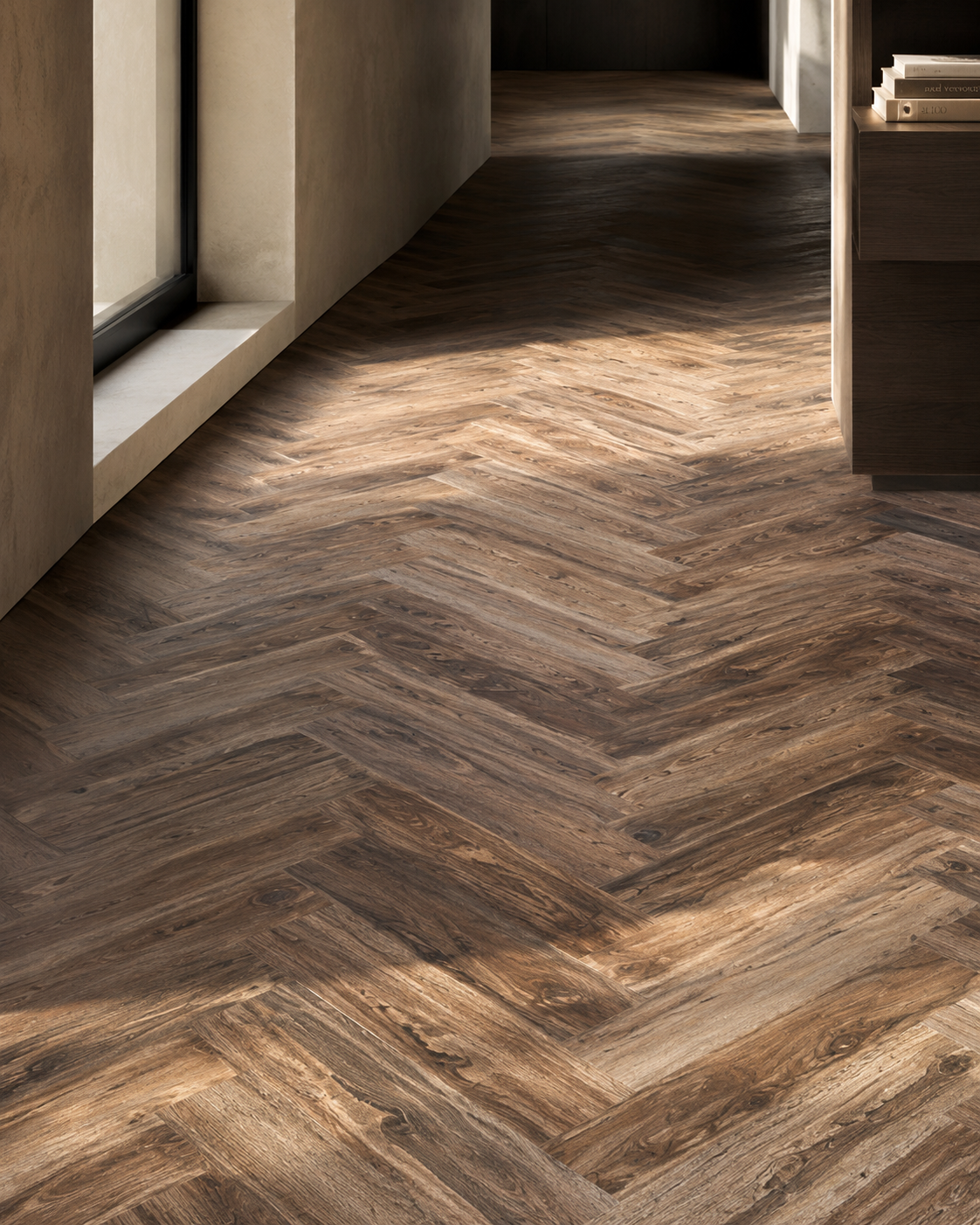 Piso Herringbone Nuez