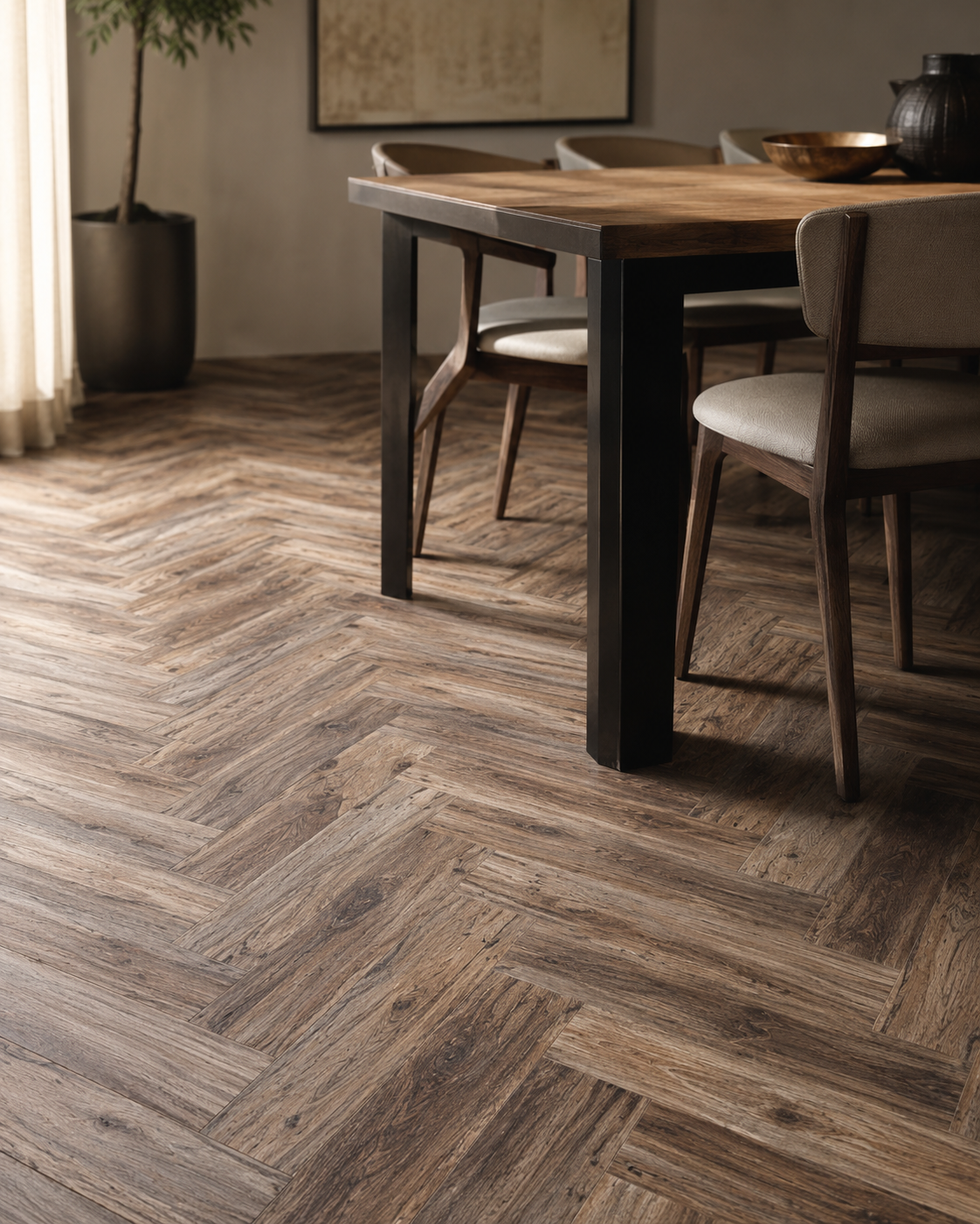 Piso Herringbone Nuez