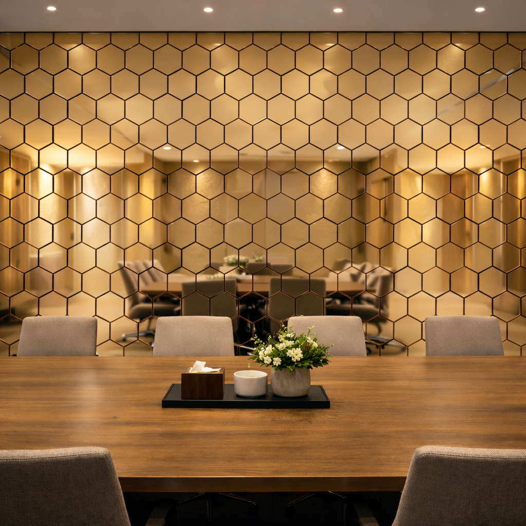 Panel Acústico Hexagonal Espejo Dorado